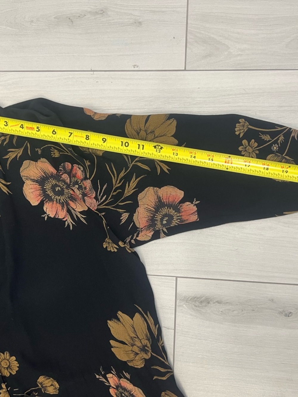 Free People Black Floral Drawstring Mini Dress Sz SP Boho Festival Romantic Goth - Picture 8 of 9